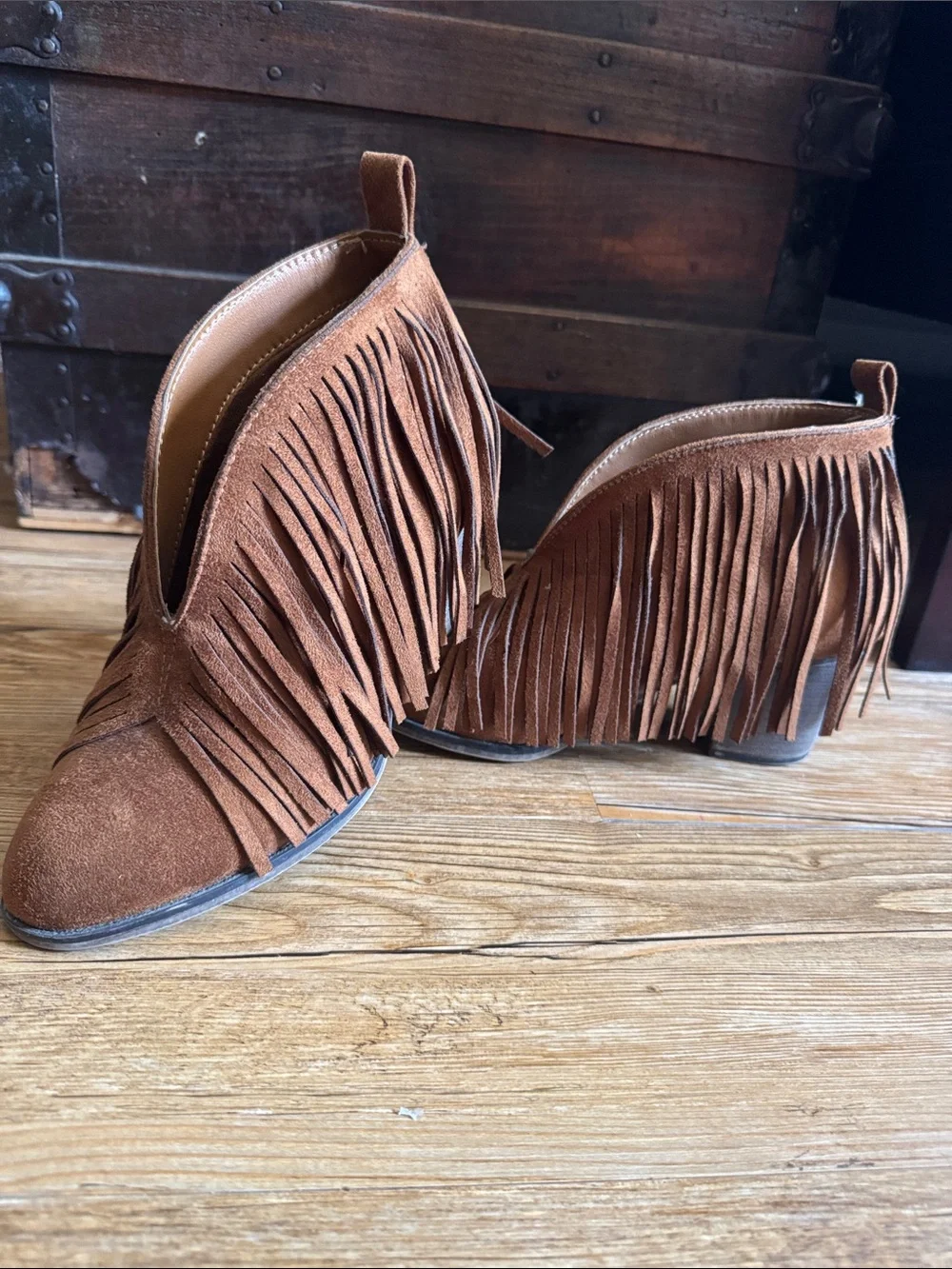 Mata Tan Suede Fringe Ankle Booties
